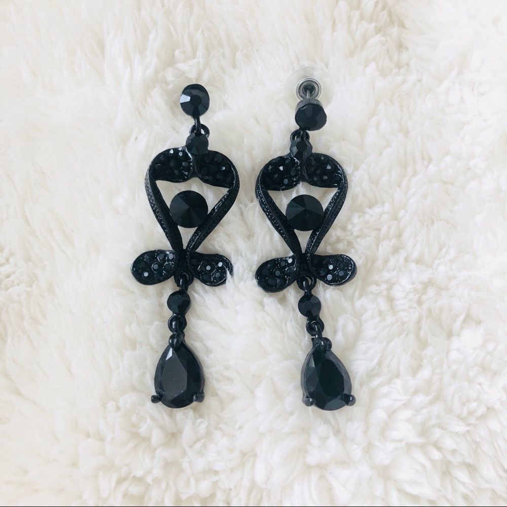 Beautiful black rhinestone chandelier earrings